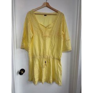 Zingara Yellow Cotton Crochet Trim Tunic Swim Cover Up Dress Women Size 3/Large